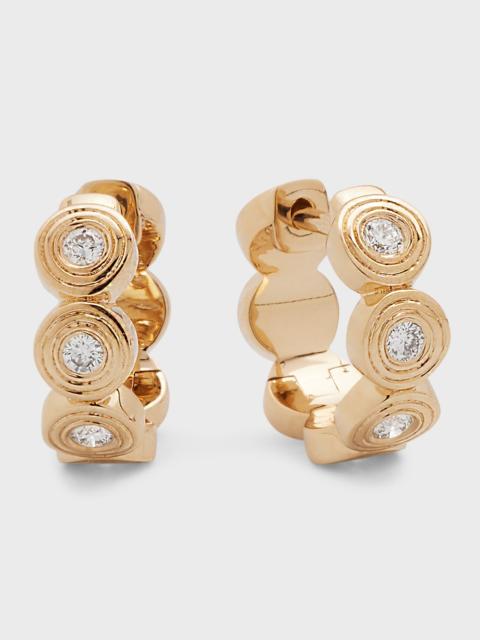 14k Yellow Gold Fluted Huggie Earrings With Diamonds