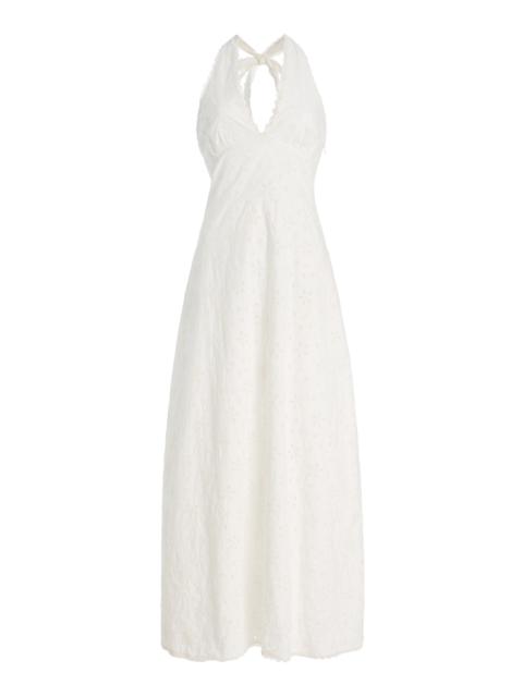 Salma Eyelet Cotton Maxi Halter Dress white