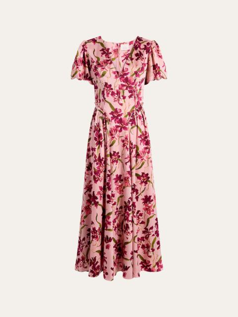 Katlin Trailing Hibiscus Midi Dress
