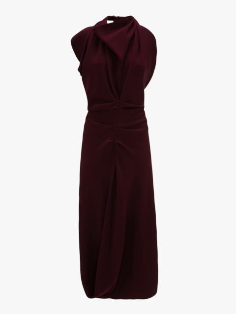 Backless Scarf Detail Midi Dress In Merlot