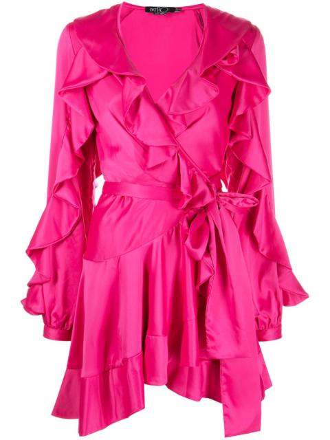 ruffle sleeve mini wrap dress