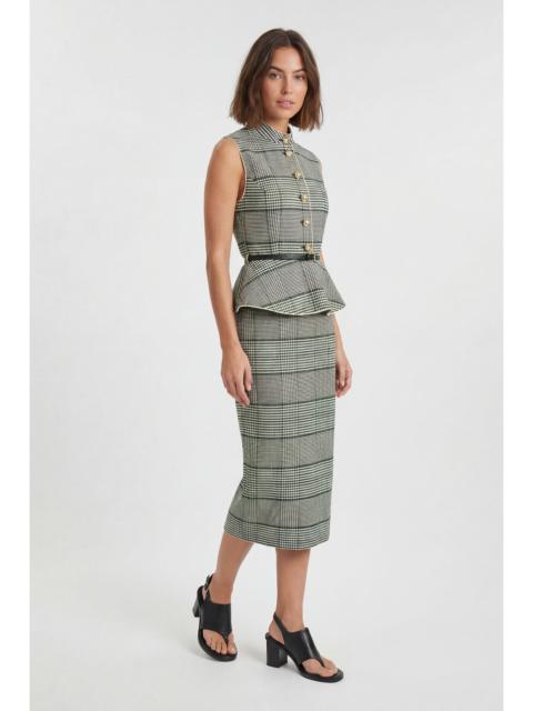 Tailored Check Peplum Belted Midi Dress