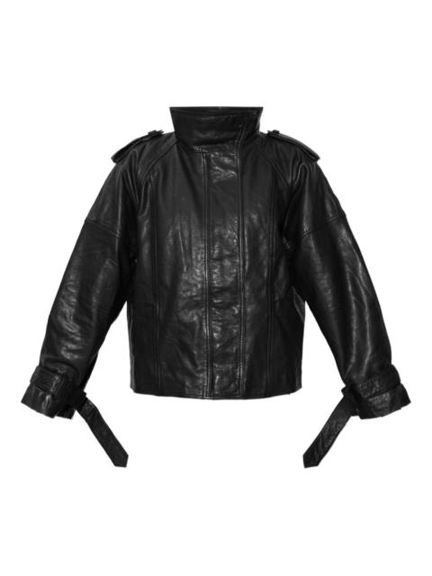 high-neck leather jacket