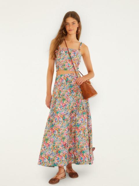 Off-White Peasant Floral Butterflies Euroflax Premium Linen Maxi Skirt