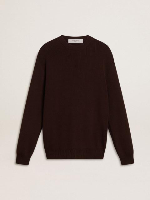 Men's brown crew-neck sweater with 'Golden' lettering on the back