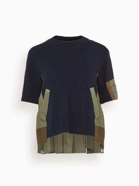 Nylon Twill and Knit Pullover in Navy/Taupe