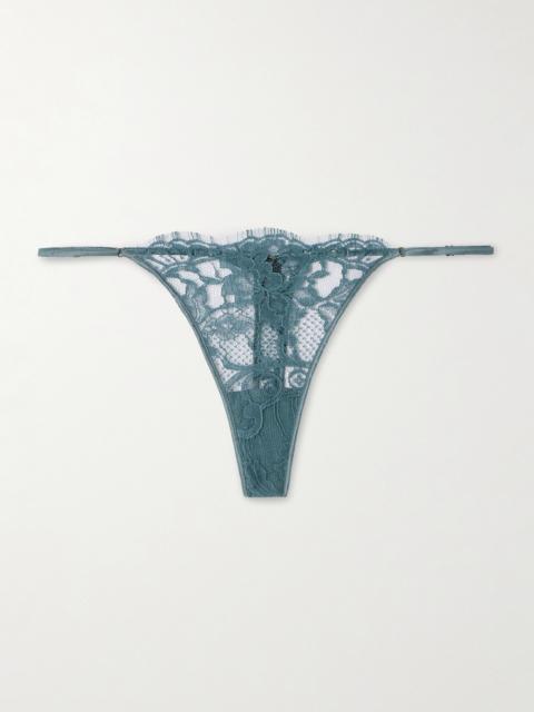 Camille Stretch-silk Satin-trimmed Organic Cotton-lace Thong