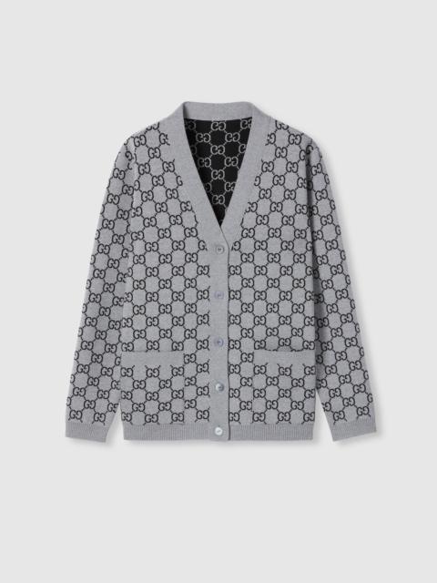 Reversible GG wool jacquard cardigan