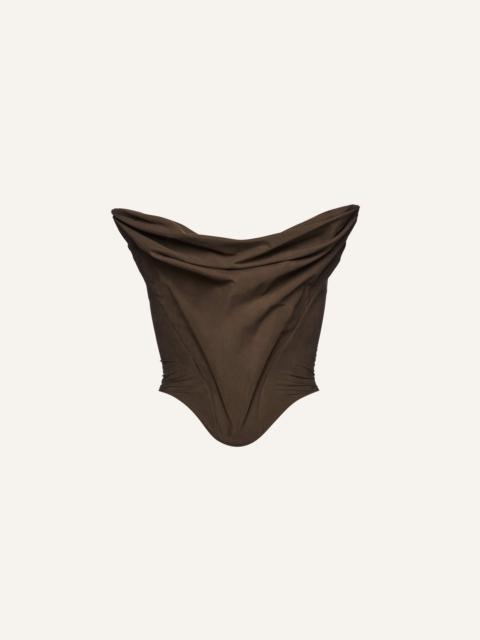 Draped strapless corset in brown