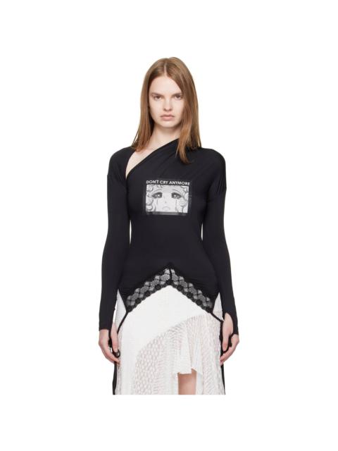 Black Asymmetry Neck Jersey T-shirt