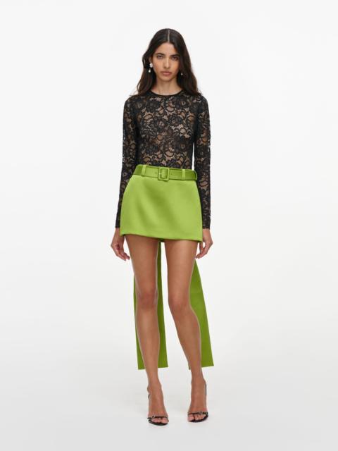 Green Satin Bow Mini Skirt