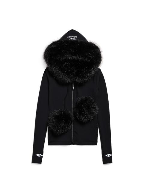 Women's Fluffy Zip-up Hoodie in Washed Black