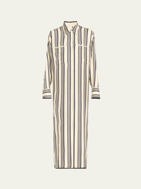 Viviana Stripe Maxi Silk Shirtdress
