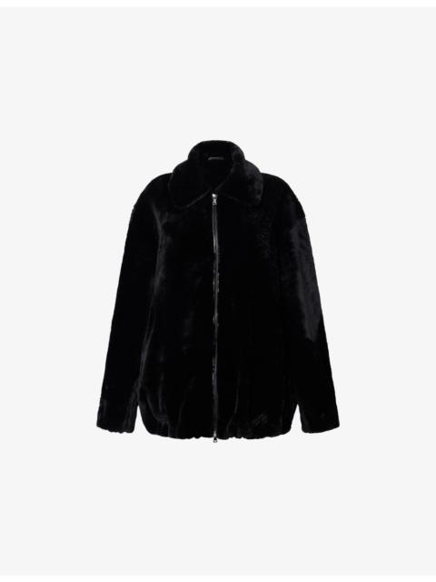Oversized Plush Shearling Bomber Jacket