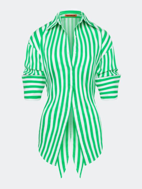 Loch Poplin Button Up In Grass Green/Macadamia