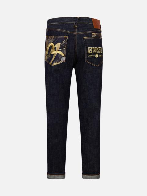 Seagull and Logo Brocade Appliqué Carrot Fit Jeans #2017