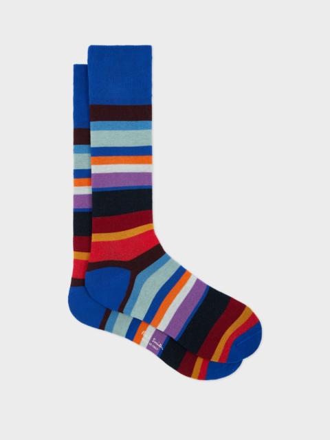 Blue Block Multicolour Stripe Socks