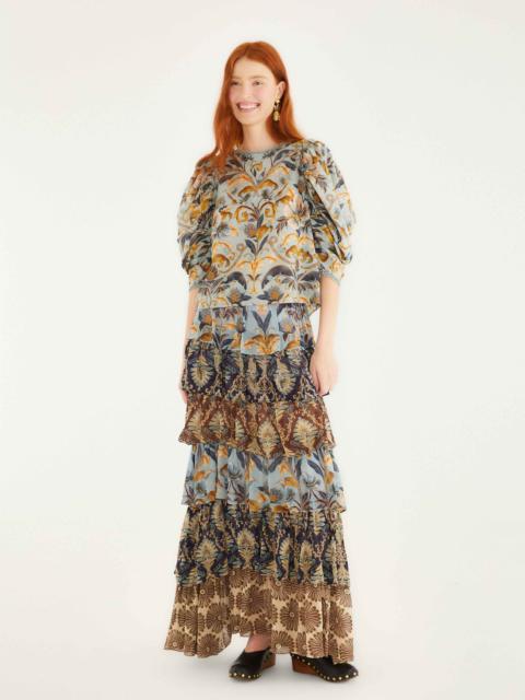 Mixed Scarves Ruffled Maxi Skirt