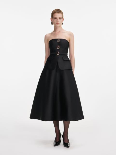 Black Taffeta Bandeau Midi Dress