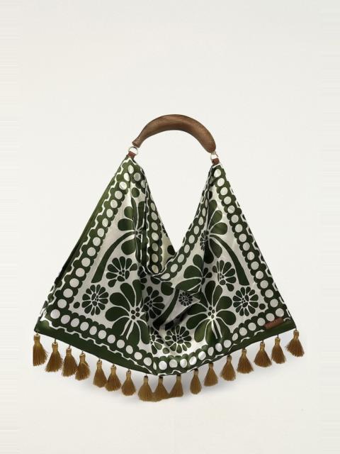 Green Jacquard Tassels Tote Bag