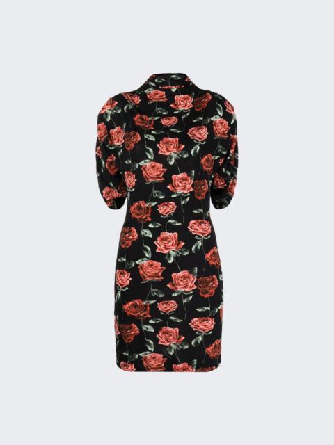 Mock Neck Mini Dress Black Floral Print