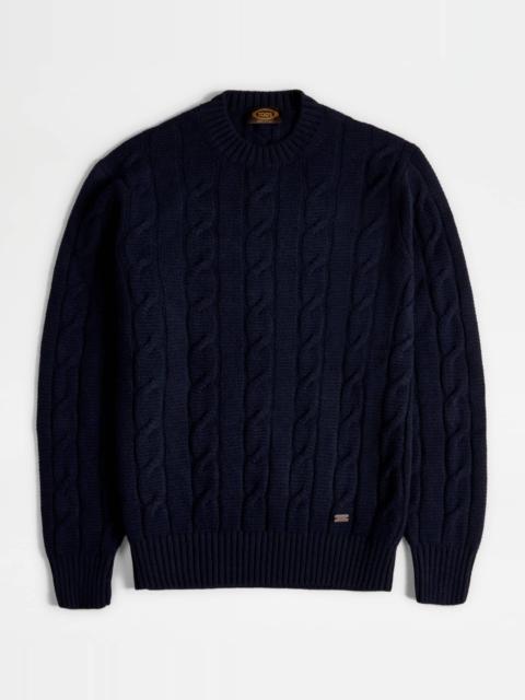 CASHMERE BLEND ROUND-NECK PULLOVER - BLUE