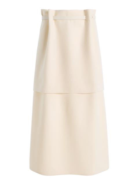 Belted Double Cotton-Blend Midi Skirt ivory