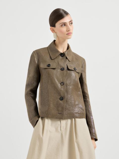 Sparkling linen diagonal blazer with monili