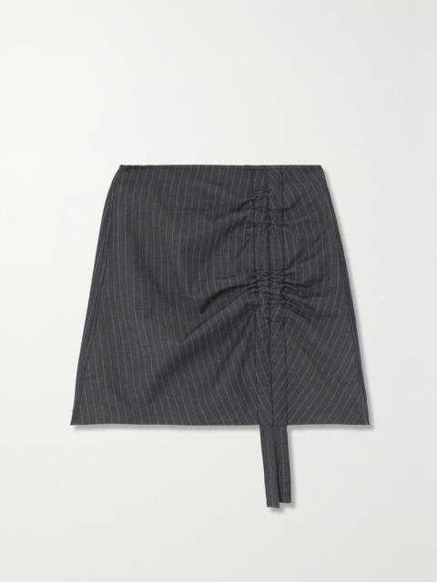 Ruched Pinstriped Recycled Twill Mini Skirt
