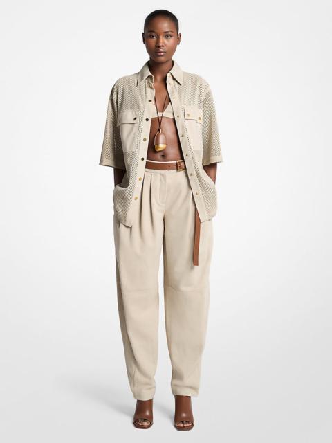 Pleated Suede Barrel Trousers