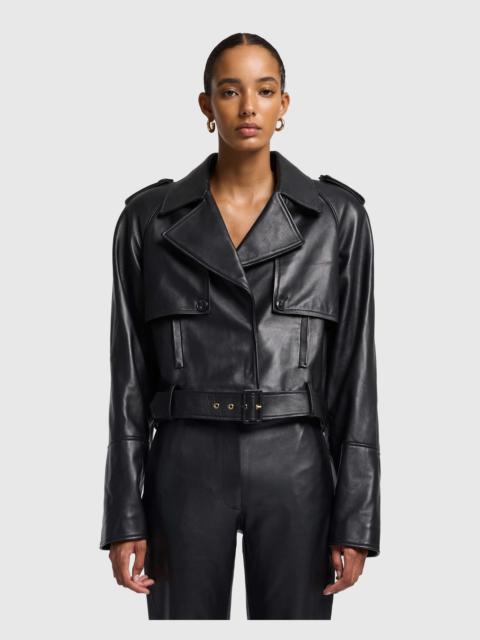 Italian Leather Cropped Moto Jacket in Black