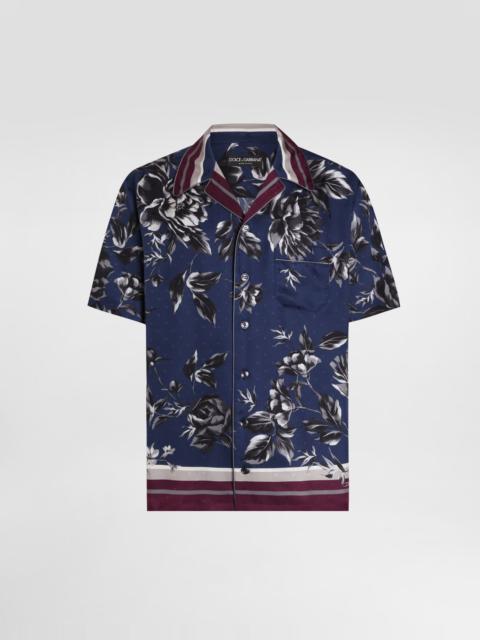 Peony-print hawaii twill shirt