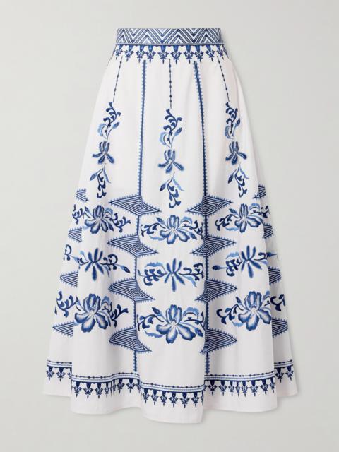 Camille Embroidered Cotton-blend Midi Skirt