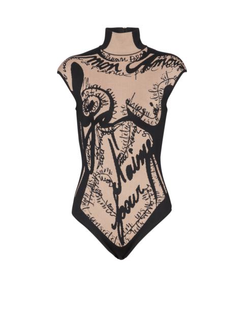 Jacquard knit bodysuit with torso motif