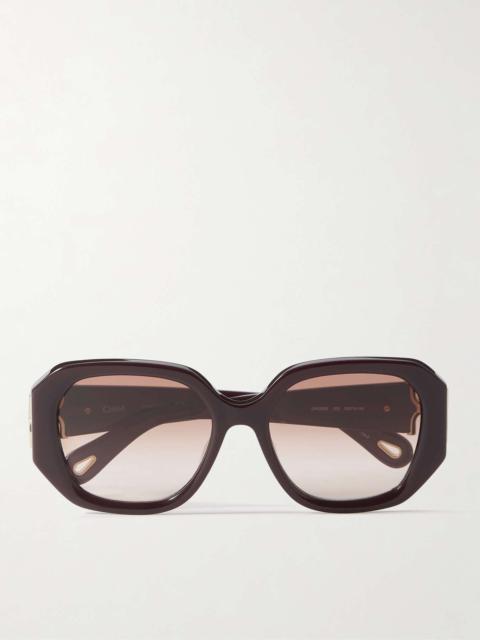 Oversized square-frame acetate and gold-tone sunglasses