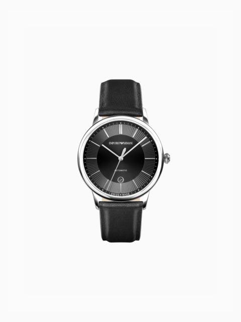 SWISS MADE AUTOMATIC BLACK LEATHER WATCH