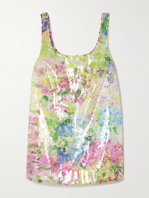 Dahlia Floral-print Sequined Mesh Mini Dress