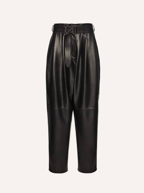 Belted leather pants in black
