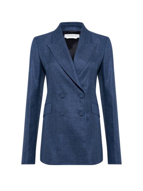 Angela Blazer in Denim Virgin Wool Silk with Linen