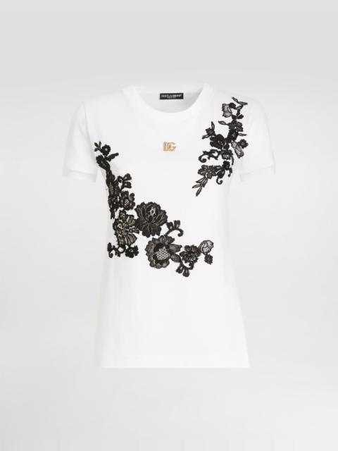 Jersey T-shirt with DG logo pin and lace details