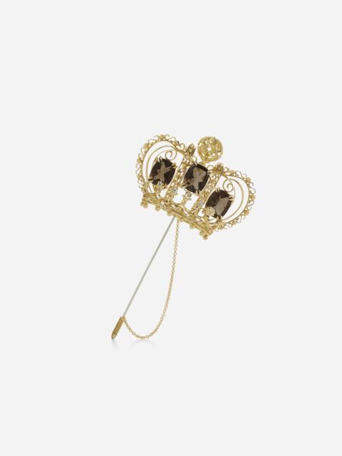 Crown brooch with quartzes and diamonds