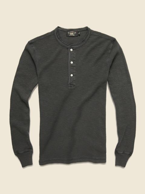 Waffle-Knit Henley - Faded Black