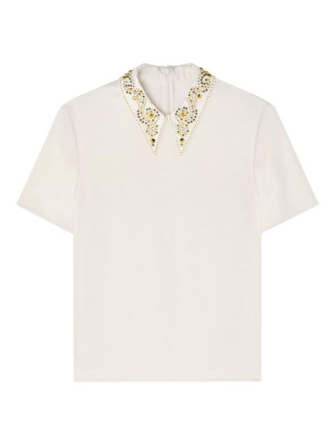 embellished-collar short-sleeve top