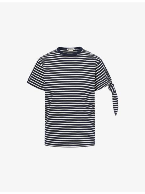 Knotted-Sleeve Striped Cotton-Jersey T-Shirt