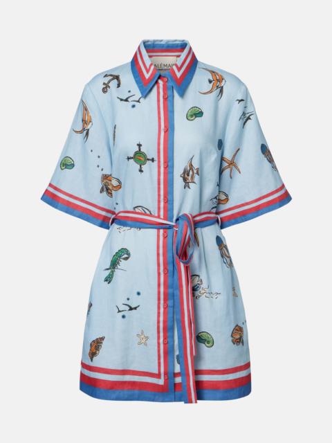 Printed belted linen shirt dress