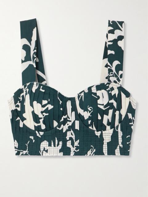 Dalia Pleated Frayed Floral-print Cotton Bustier Top