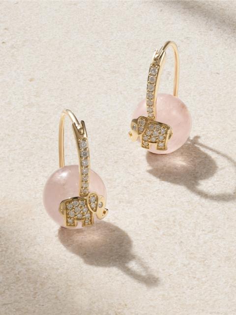 Elephant 14-karat Gold, Rose Quartz And Diamond Earring