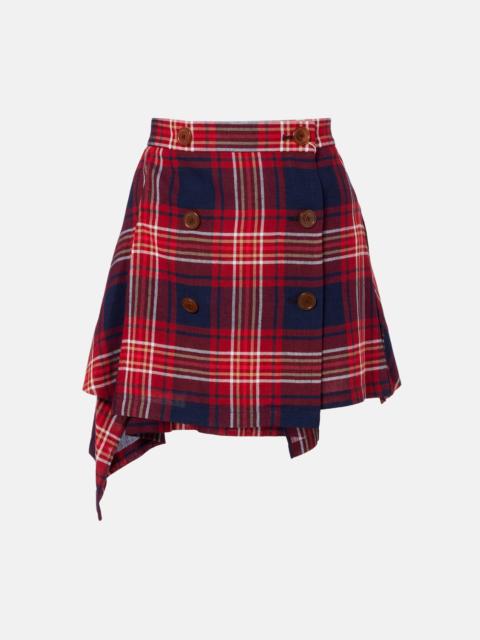 Plaid asymmetric miniskirt
