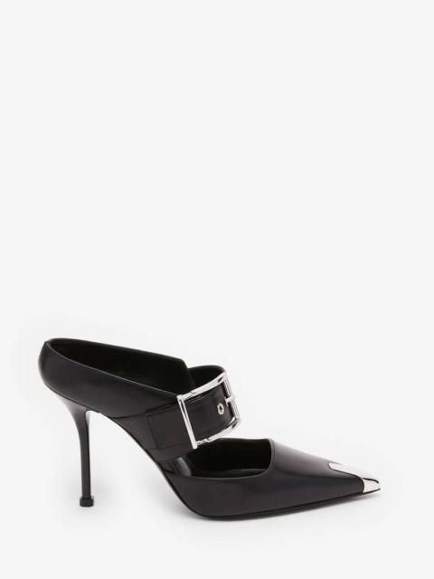 Punk Buckle Mule in Black/silver