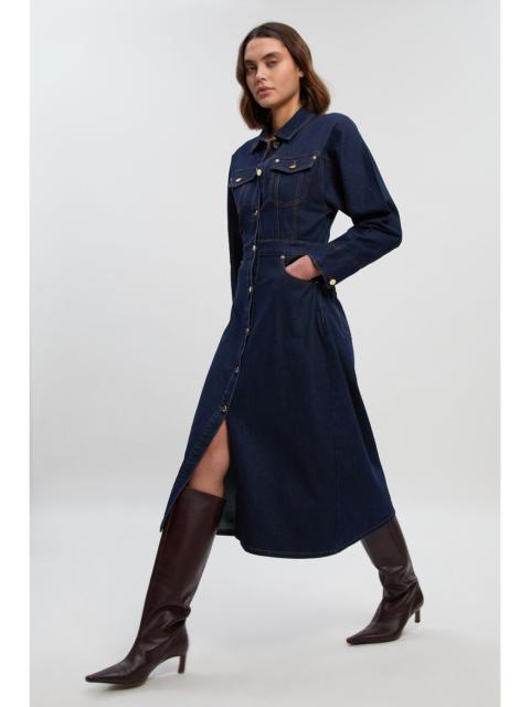 Denim Button Front Sleeved Shirt Dress